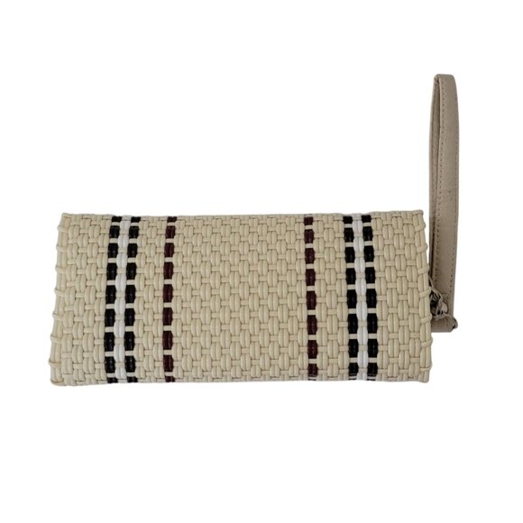Madeleine Vieira Beige Woven Plastic Tri Fold Women's Wristlet Clutch Wallet - Picture 2 of 8